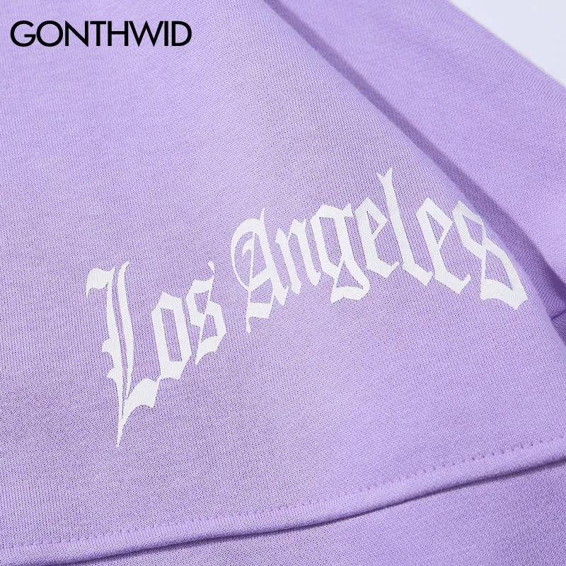 GONTHWID пуловер с принтом в стиле Los Angeles негабаритных толстовок капюшоном уличная
