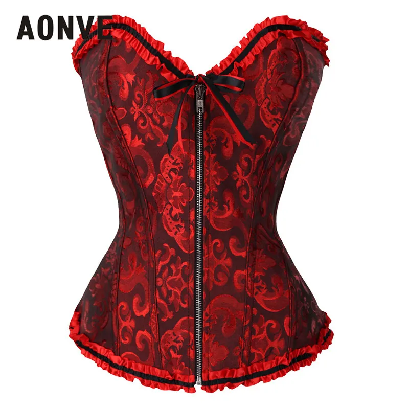 Black Red-Zipper Aonve Goth красный корсет плюс размер Одежда для бурлеска для женщин сексуальный бюстье зеленый лиф сзади шнуровка корсеты для нижнего белья и корсеты - Цвет: Black Red-Zipper