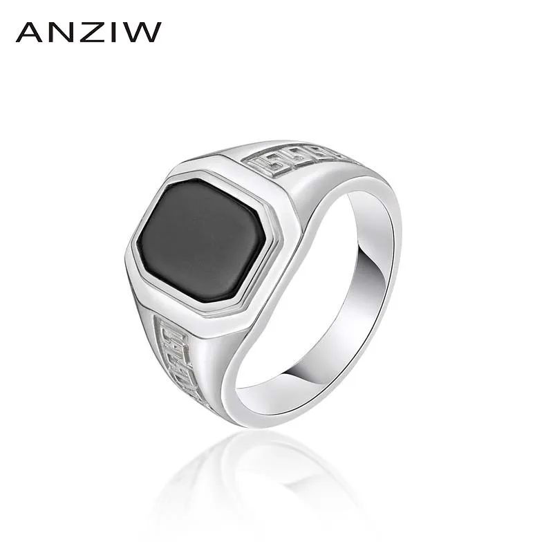

ANZIW 925 пробы серебро Для мужчин свадебные Обручение Для мужчин t кольцо черный Solitiare геометрический мужской серебряный Юбилей вечерние кольц...