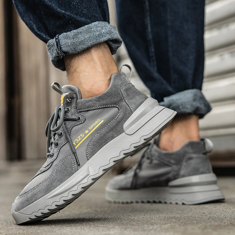 Online Pria Kulit Suede Sneakers Breathable Fashion Outdoor Sepatu Pria Lace-Up Santai Berjalan Sepatu Pria Sepatu Rekreasi Pergelangan Kaki Sepatu Bot