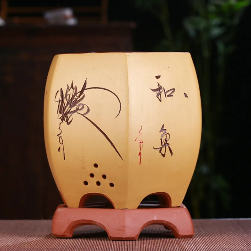 Фиолетовые глиняные горшки для орхидей шесть квадратных гнезд