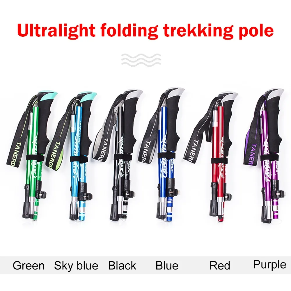 

Outdoor Fold Trekking Poles Camping Portable Walking Hiking Stick For Nordic Elderly Telescopic Club Easy Put Into Bag