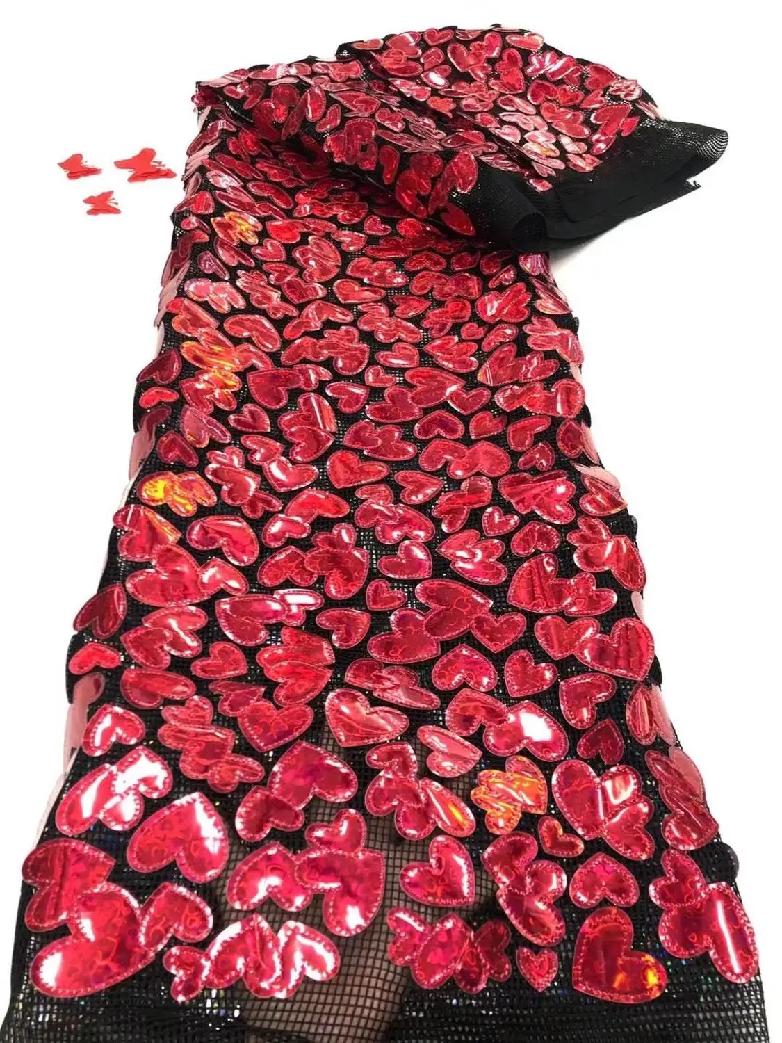 

Red Color 2020 Classy French Mesh Lace Fabric With Big Love Sequins African Net Lace Fabric Nigerian Tulle Laces For Party Sew