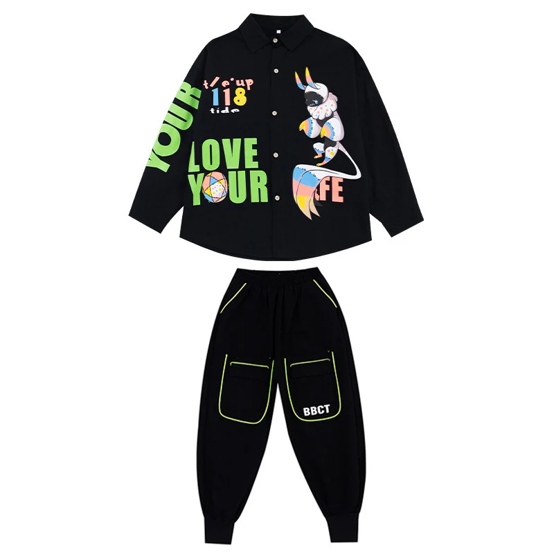 

Kid Cool Hip Hop Clothing Print Oversized Shirt Top Streetwear Tactical Cargo Pants for Girls Boys Jazz Dance Costume Clothes
