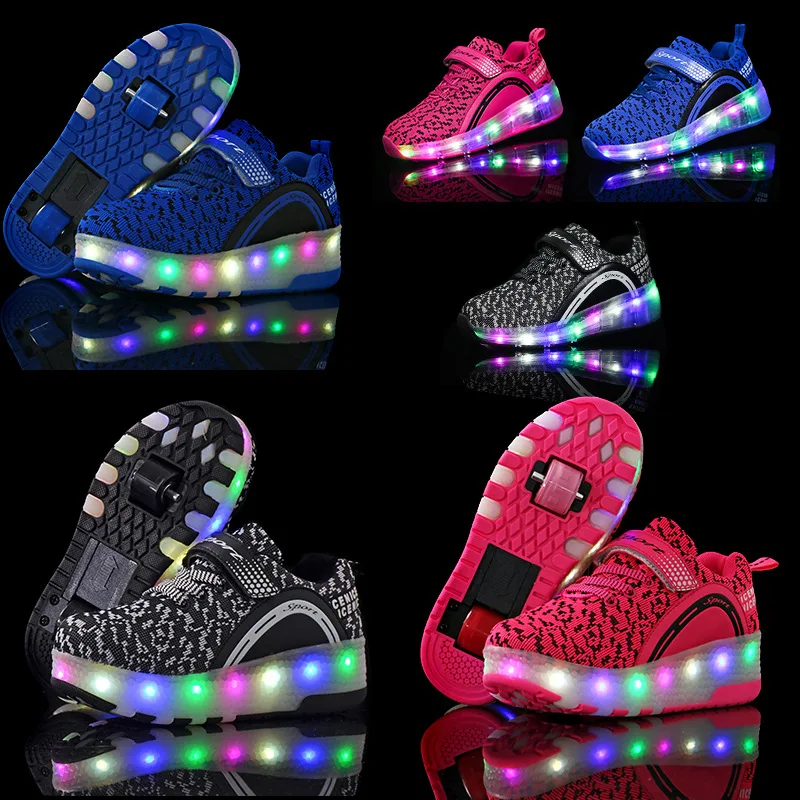 

Roller Sneakers LED Light Up Shoes for Kids Boys with single or Double Wheels USB Charging Skate Shoes for Children Boys Girls
