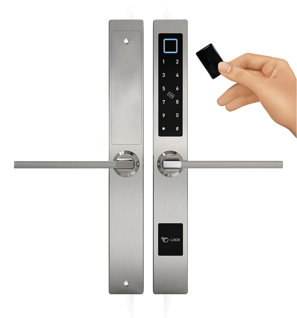Европейский врезной Bluetooth TTLock отпечатков пальцев замок, электронный умный дверной замок для алюминиевой стеклянной двери
