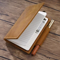 durable notebook genuine leather cover journal brown pocket size blank lined graph paper retro portable note book office school