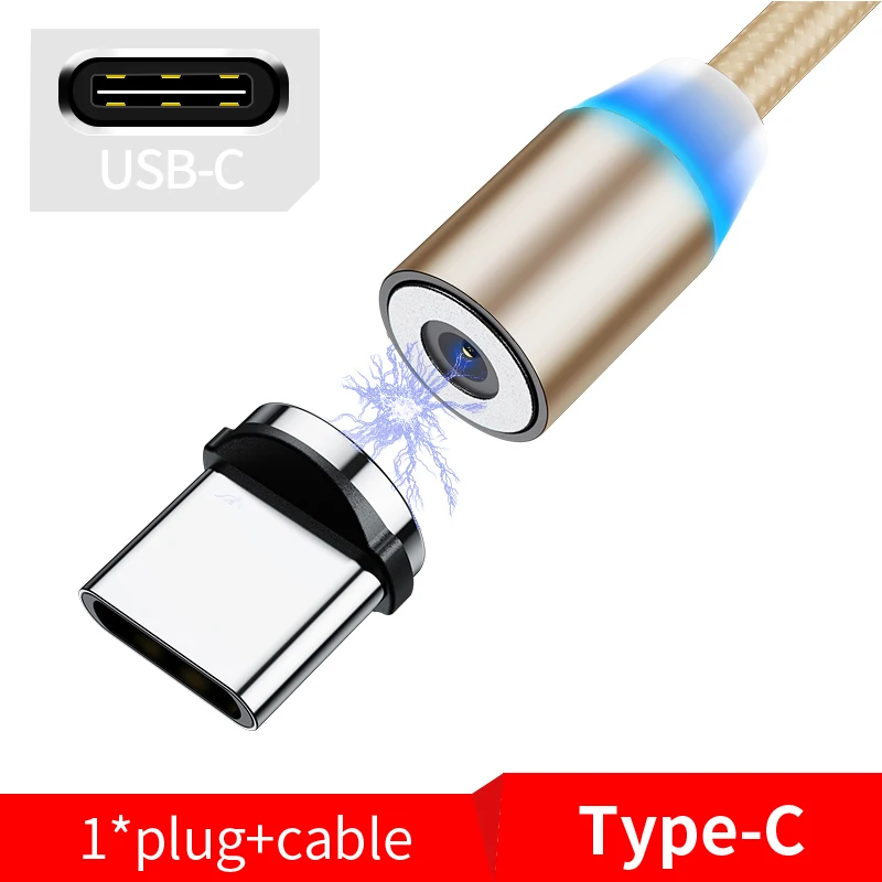 For Type C Gold Магнитный кабель Олаф 1 м 2 м Micro usb type-C кабель для iPhone 11 Pro Max XS samsung S8 S9 Быстрая зарядка магнитное зарядное устройство USB кабель - Цвет: For Type C Gold