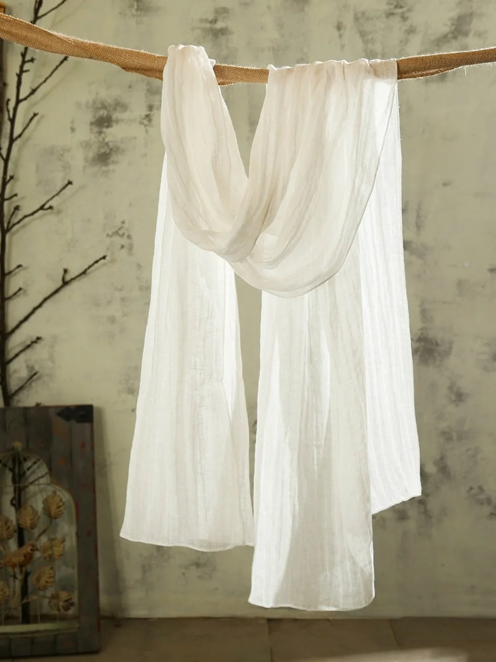 

Шарф женский из натурального льна, длинный белый льняной платок, однотонный модный шарф, весна-осень