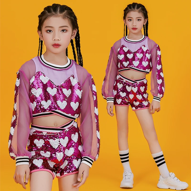 Джазовый танцевальный костюм для девочек детская одежда в стиле хип-хоп розовый