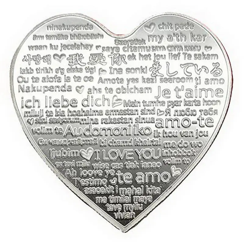 Памятная монета с розами в форме сердца 52 языками подарок I Love You коллекция