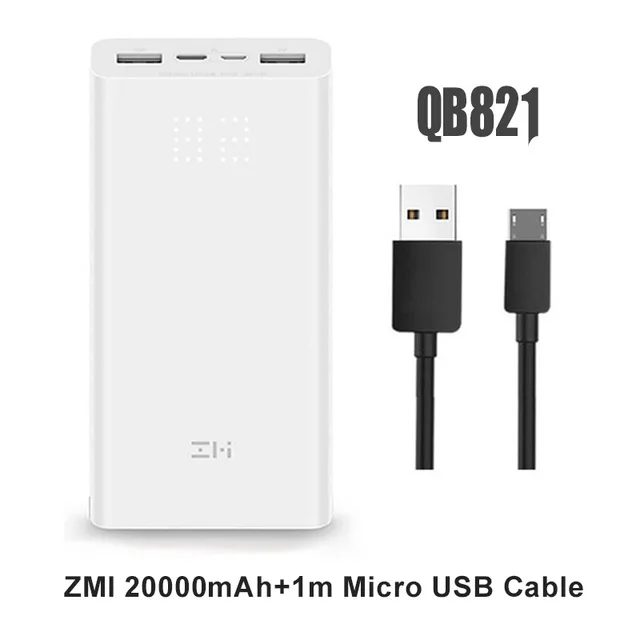 ZMI power Bank 20000 мАч цифровой дисплей 18 Вт QC3.0 Быстрая зарядка Dual USB 20000 мАч Внешний аккумулятор для смартфонов - Цвет: white add Micro USB