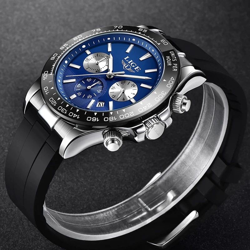 

2021 LIGE Top Brand New Fashion Sport Mens watch Waterproof Luxury Clock Silicone Strap Quartz Wrist Watches Relogio Masculino