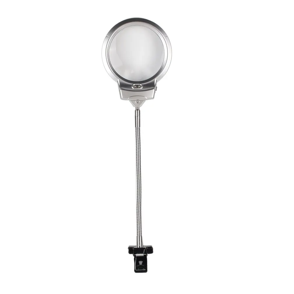 Clip On Desktop Illuminated Magnifier Magnifying Glass Reading Loupe Metal Hose LED Lighted Lamp Top Desk With Clamp | Инструменты