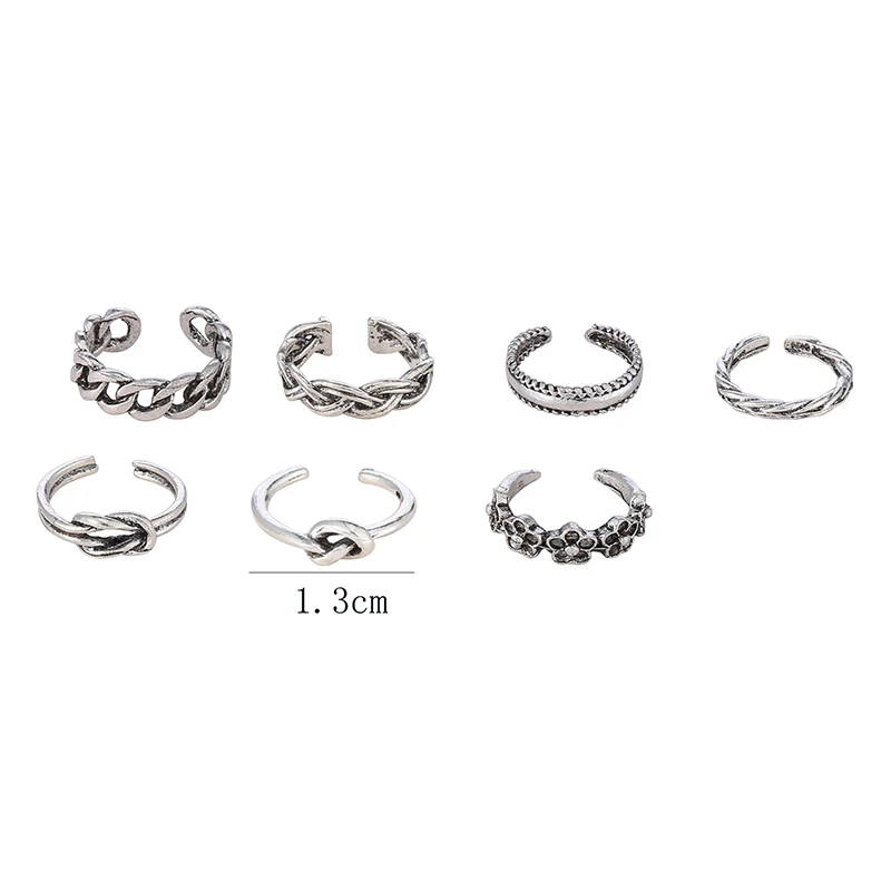 

New 7PCS Adjustable Toe Ring For Women Girls Lower Knot Knuckle Stackable Open Tail Ring Band Hawaiian Foot Jewelry