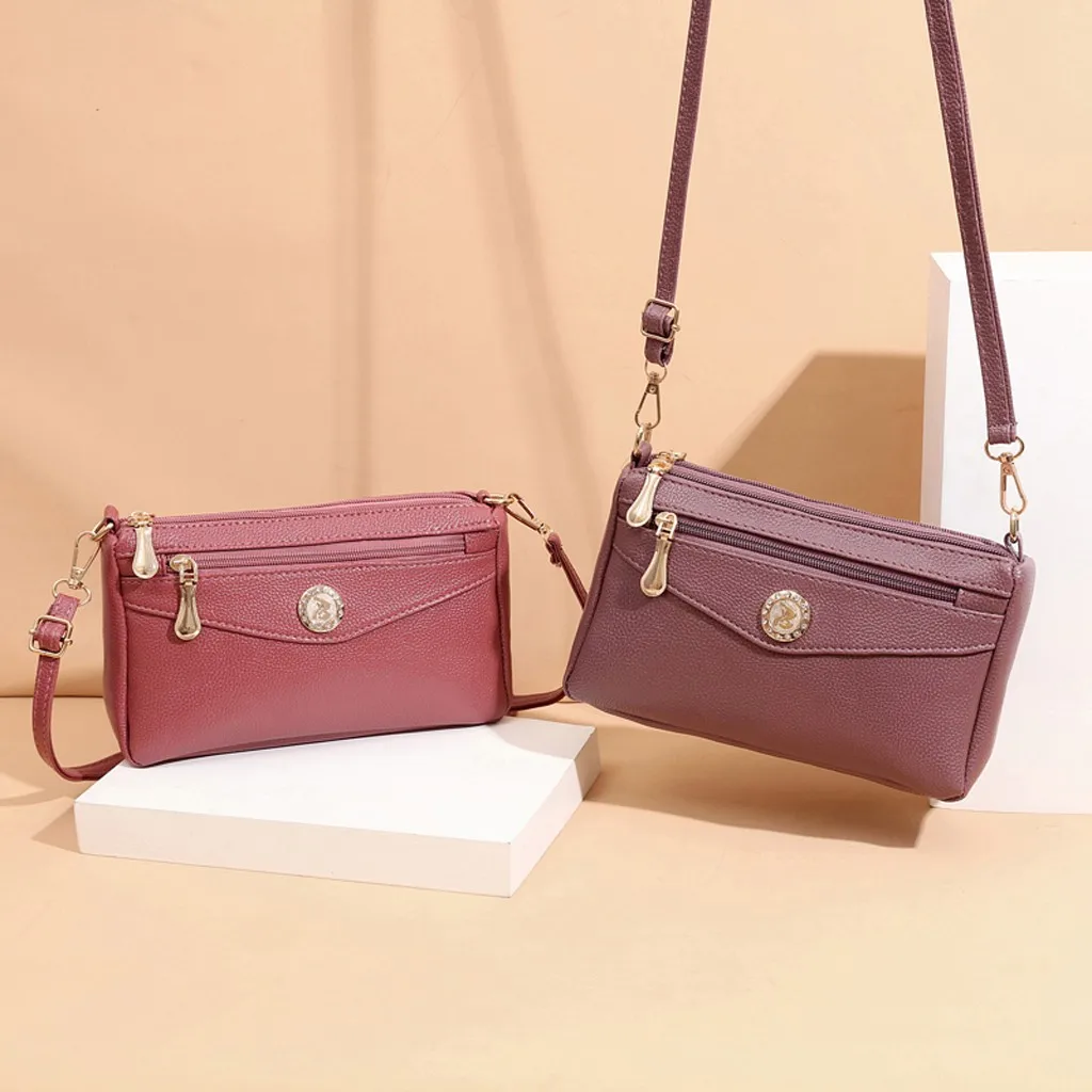 

Fashion Women's Solid Color Large Capacity Leather Shoulder Bag Messenger Bag Zipper Single Shoulder Bags sacs port paule