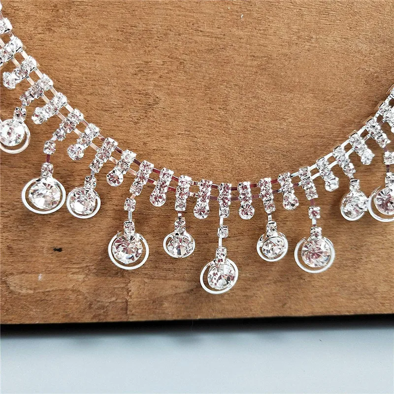 Цепочка в виде стразы 30 см с кристаллами серебряная цепочка бахромой и