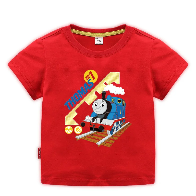 Новинка, хлопковая модная детская летняя футболка Thomas and Friends с мультяшным принтом, футболка с коротким рукавом, рубашка, одежда