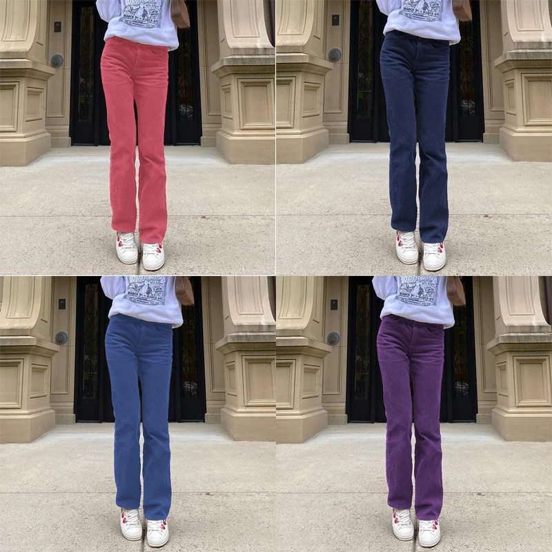 

Autumn Casual Corduroy Brown Long Trousers Women Skinny Mid Waist Pants Capris Fashion Y2K 90s Pocket Sweatpants Plus Size