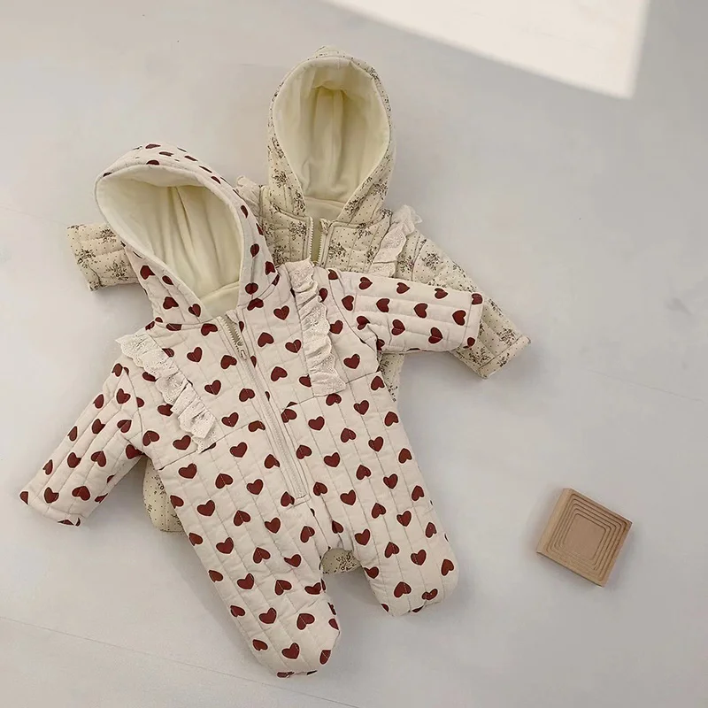 

MILANCEl Baby Clothing Girls Floral Rompers Fleece Boys Jumpsuits Hooded Suit