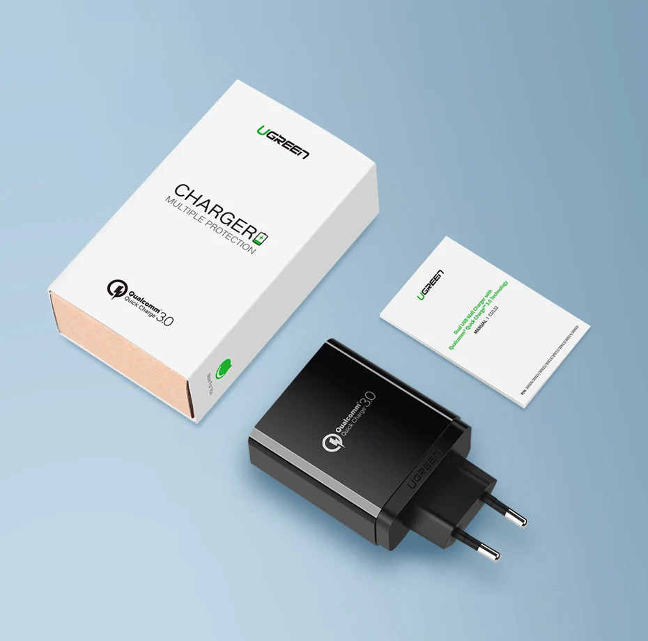 Ugreen Зарядное Устройство USB Qualcomm Быстрая Зарядка 3.0 30 Вт Быстрый Мобильный Телефон Зарядное Устройство(Быстрая Зарядка 2.0 Совместимый) для Samsung Huawei LG
