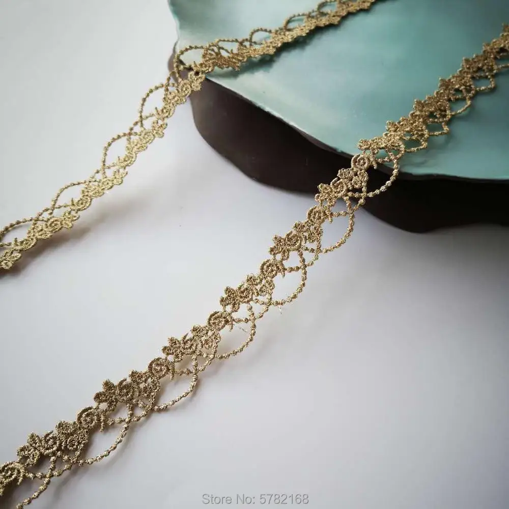 2 ярда/2 1 см узкая светло-Золотая Серебряная аппликация с кружевной отделкой