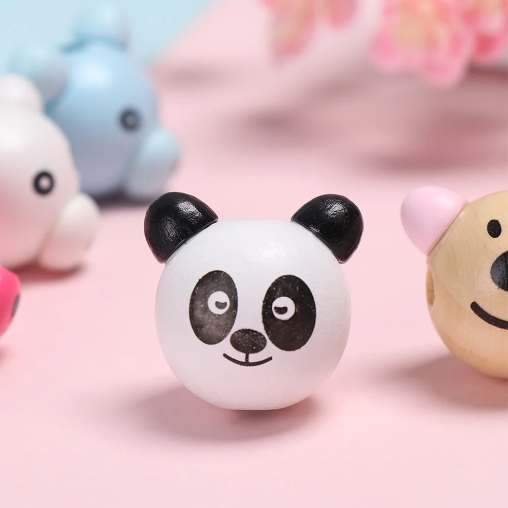 5 шт. Деревянные 3D бусины с изображением медведя из мультфильма, милые смайлики, бусины из натурального дерева, поделки для детей, бисерные бусины для сосок, зажим, аксессуары