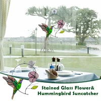 window hangings stained glass flower and hummingbird suncatcher art home crafts decor gift ornaments hk3