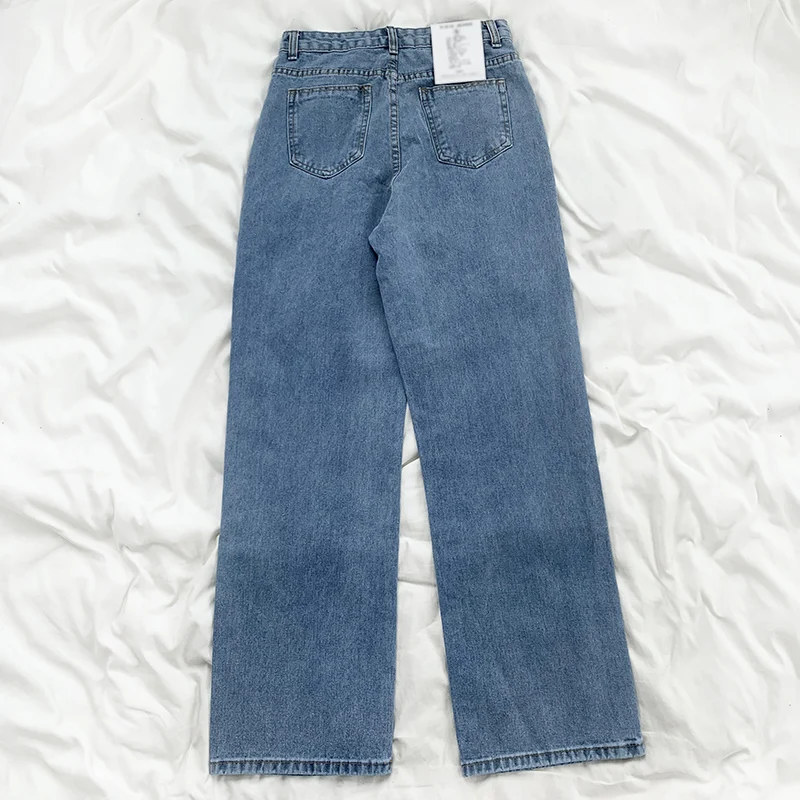 

Women Jeans Spring Summer Fashion Street Style Love Embroidery Design Wash High Waist Loose Straight Casual Denim Pants 2021 New