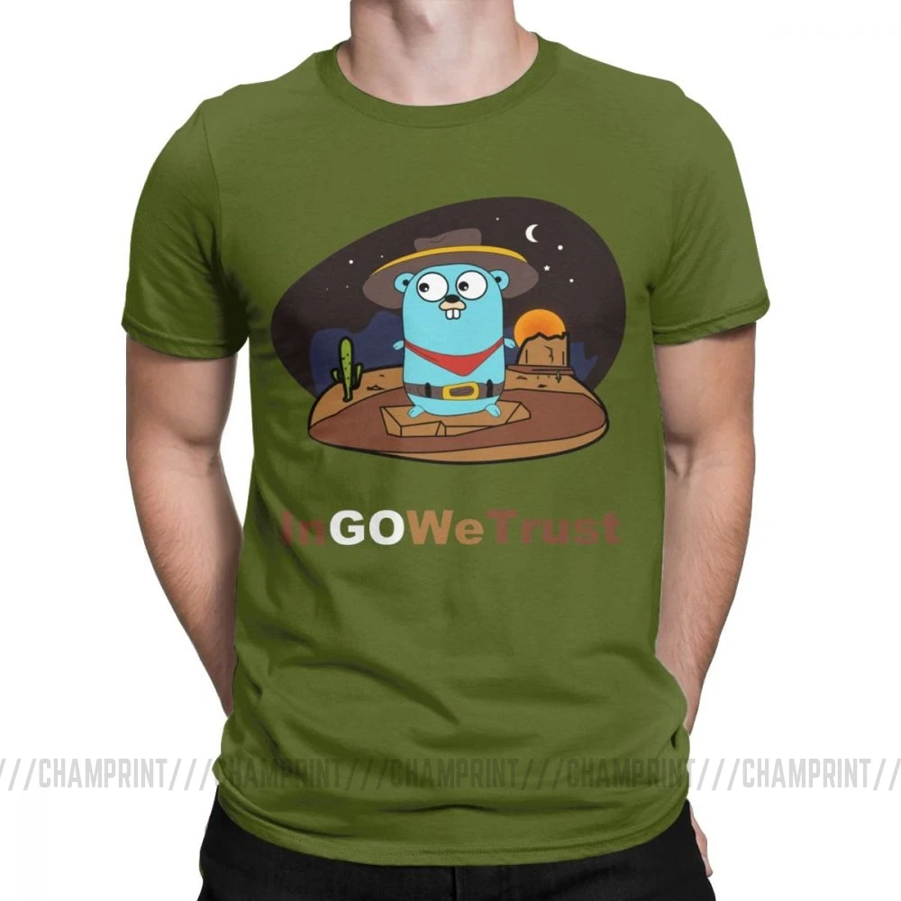Армейский зеленый Golang Мужская футболка Gopher In Go мы доверяем программисту Программирование футболка кодер кодирование одежда разработчик забавная футболка - Цвет: Армейский зеленый