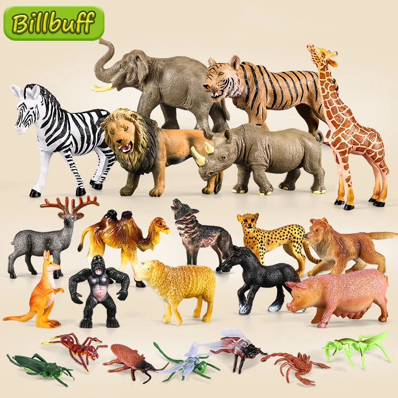 Моделирование диких животных Лев жираф волк насекомое ПВХ Модель миниатюрная