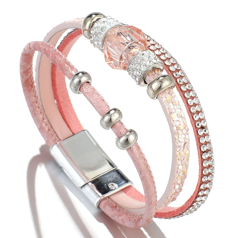 Женские кожаные браслеты с кристаллами ALLYES широкий многослойный браслет