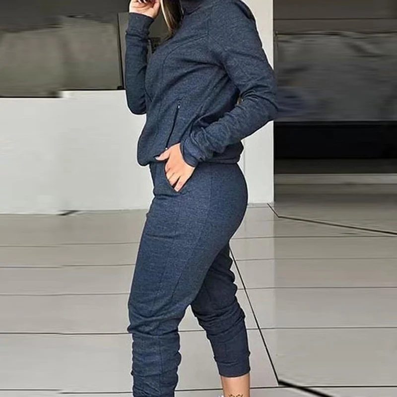 

Fashion Casual Stand Collar Zipper Tops And Long Pants Suits For Women Autumn Winter Solid Sport Wear Two Piece Sets Tracksuits