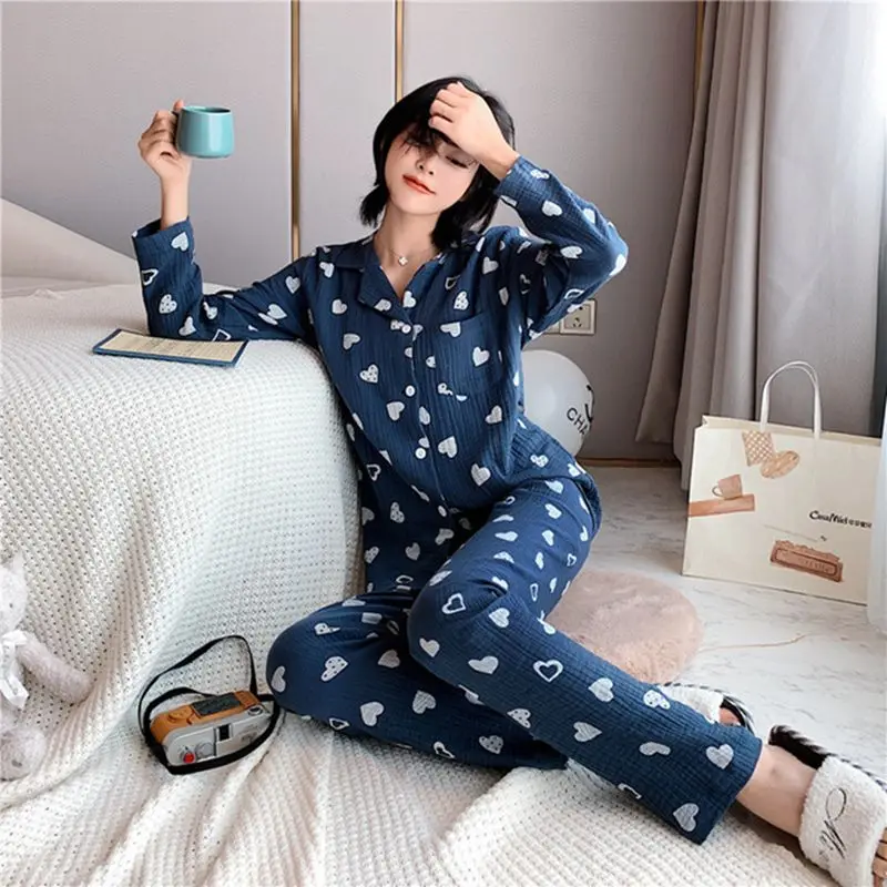 

Elegant pajamas ladies pajamas two-piece long-sleeved large size home service fresh pajamas set
