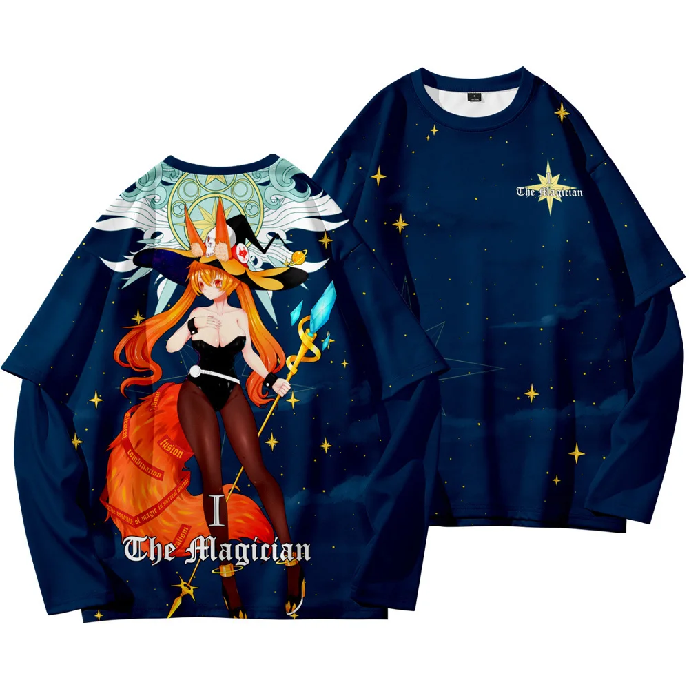 

Harajuku Fake Two Pieces Tshirt Streetwear Original Comics Tarot The Empress Men Long Sleeve Women Tops Casual Tshirt Oversize