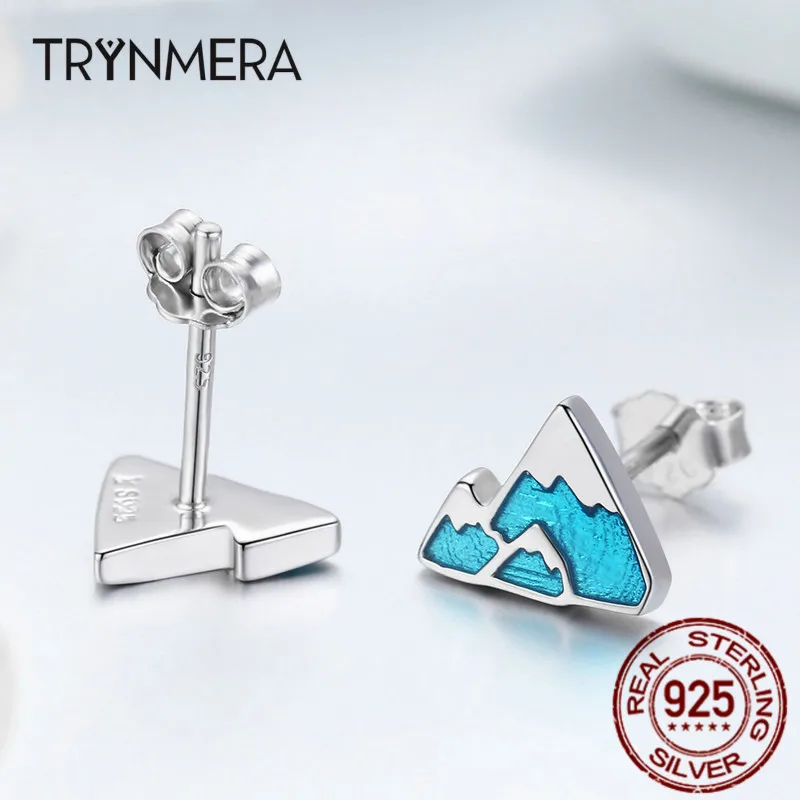 Женские маленькие серьги пусеты с эмалью Trynmera серебряные сережки гвоздики из