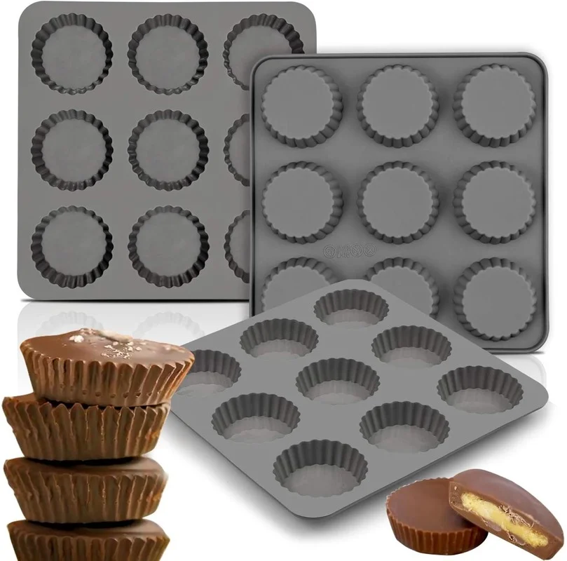 

9 Cup Bite Size Chocolate Almond Peanut Butter Fat Bombs Snack Baking Pan/Mini Silicone Cookie Candy Mold Baking Accessories