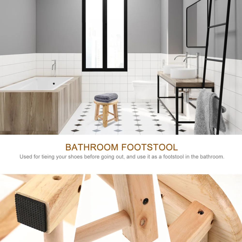 

1Pc Wooden Mini Round Stool Creative Bathroom Chair Heighten Squatting Stool
