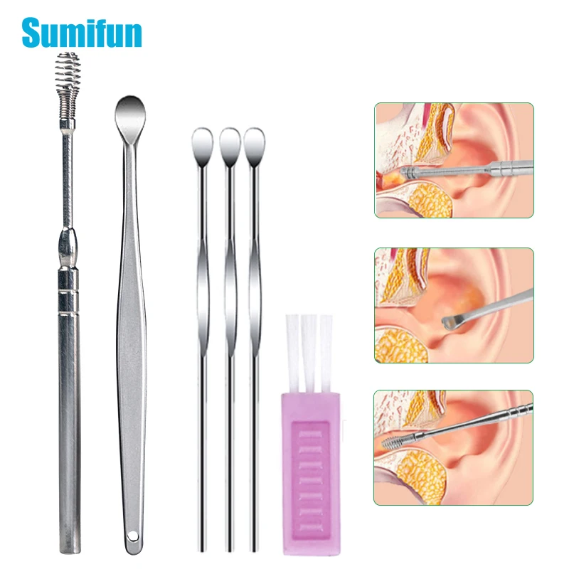 

6 шт./компл. палочки из воска для ушей из нержавеющей стали для удаления воска куретка для чистки ушей очиститель для ушей ложка уход за ушкам...
