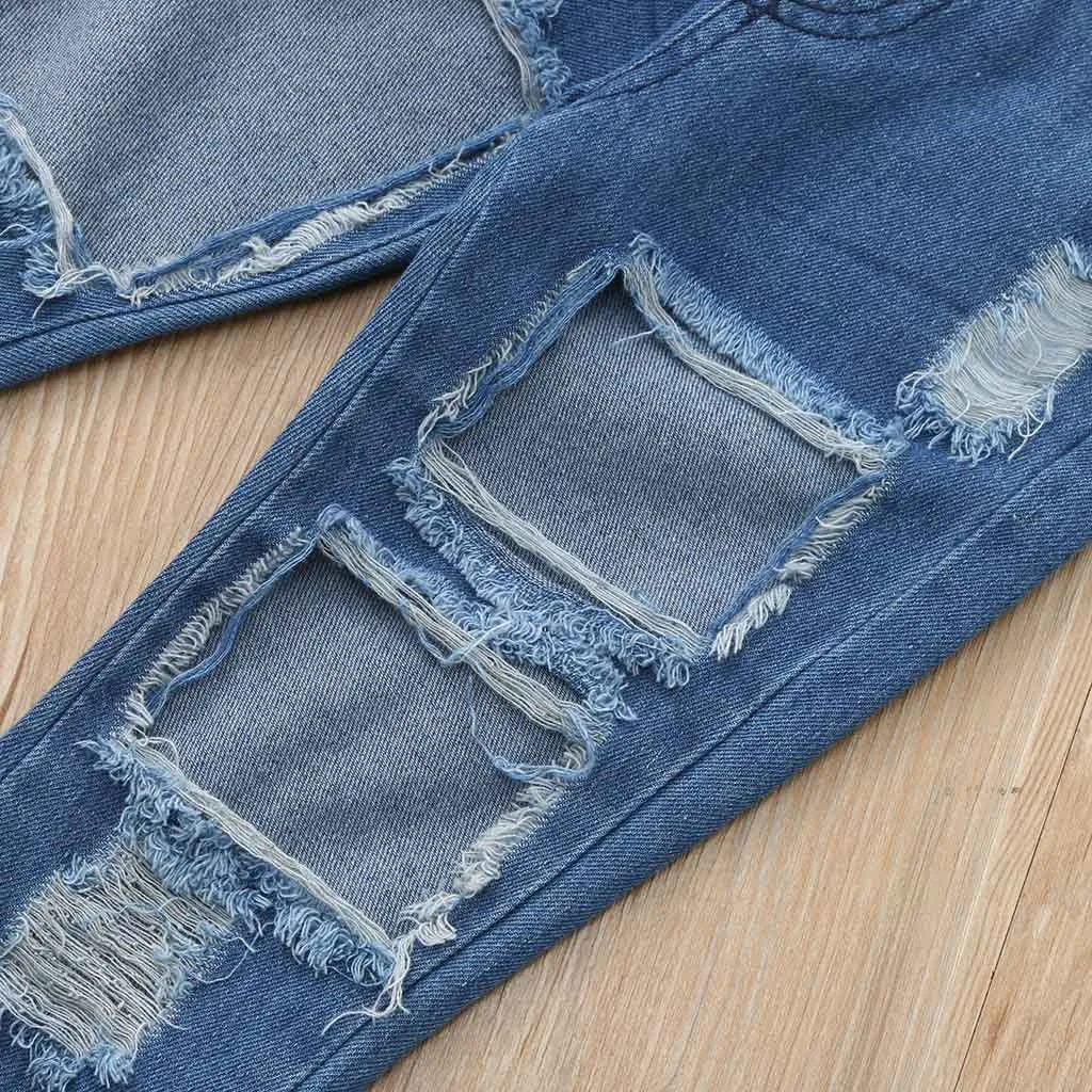 

Newborn Clothes Toddler Baby Girls Off Shoulder Solid Tops+Hole Denim Jean Pants Outfits Sets 2021