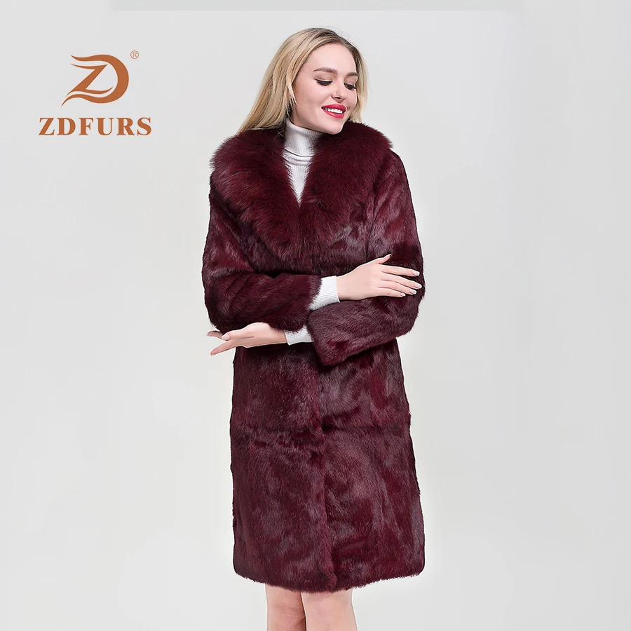 ZDFURS*Luxury Long Customize Plus Size Factory Real Price Genuine Rabbit Real Fur Coat Women Fur Jacket New Winter