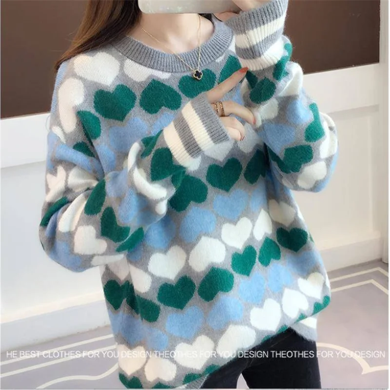 Вязаный женский осенне-зимний свитер Пуловеры с круглым вырезом Осень-зима