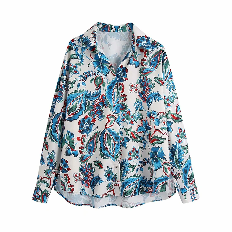 

Женская винтажная блузка с цветочным принтом и разрезом сбоку
