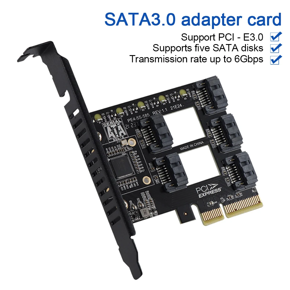 

Карта расширения JEYI PCIE с пятью дисками SATA, карта расширения с 5 портами для Windows 10/8/Linux PCIE