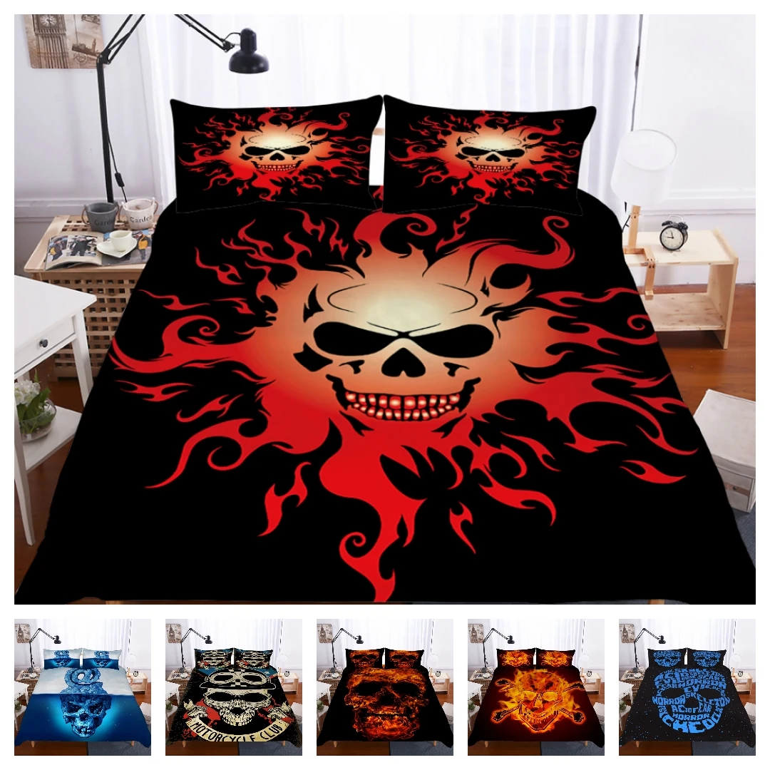 

Hot Style Bedding Set 3d Digital Skull Printing 2/3pcs Duvet Cover & Pillowcases Set with Zipper Closure UK/AU/US Size