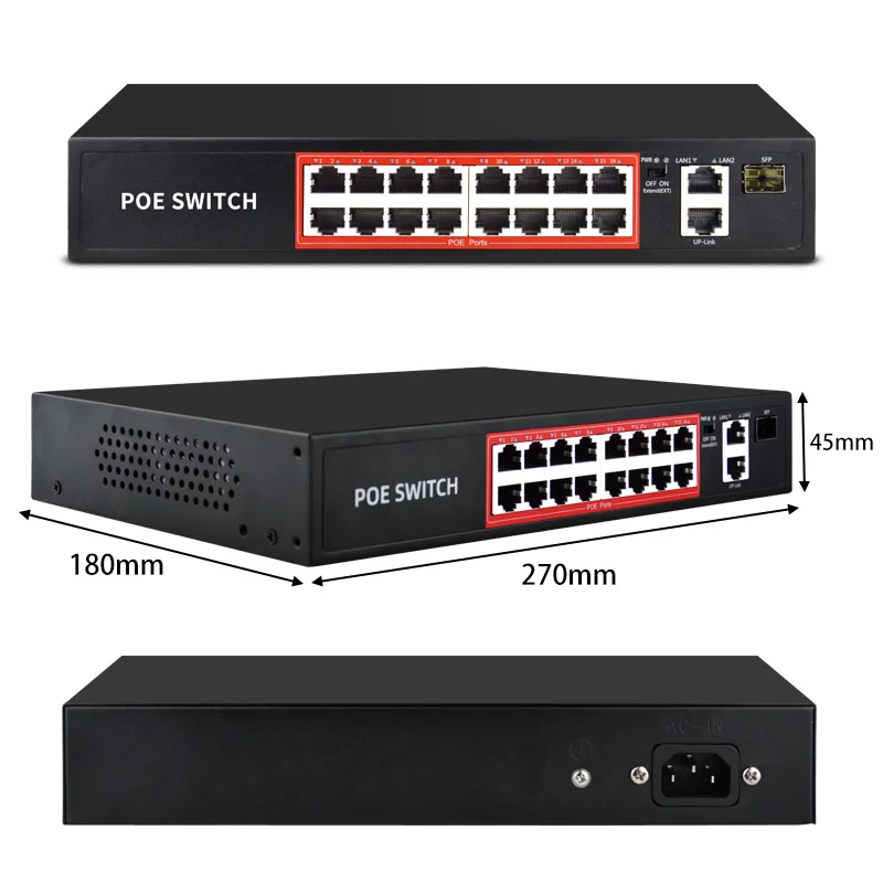 16 порт гигабитный коммутатор PoE с 10/100/1000 Мбит/с скорость передачи/Ethernet коммутатор для камер/AP со встроенным адаптером питания