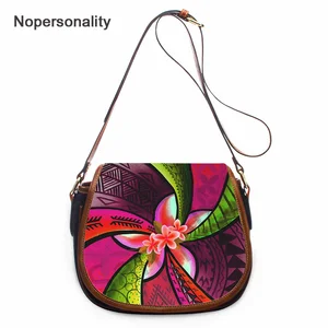 Nopersonality Leather Saddle Bags Colorful Plumeria Flower Printed Brand Shoulder Messenger Bags for Female Luxury Crossbody Bag