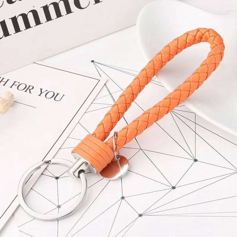 

Creative PU Leather Woven Rope Keychain Keyring Braided DIY Bag Pendant with Tags Key Chains Holder Car Key Ring Jewelry Gifts