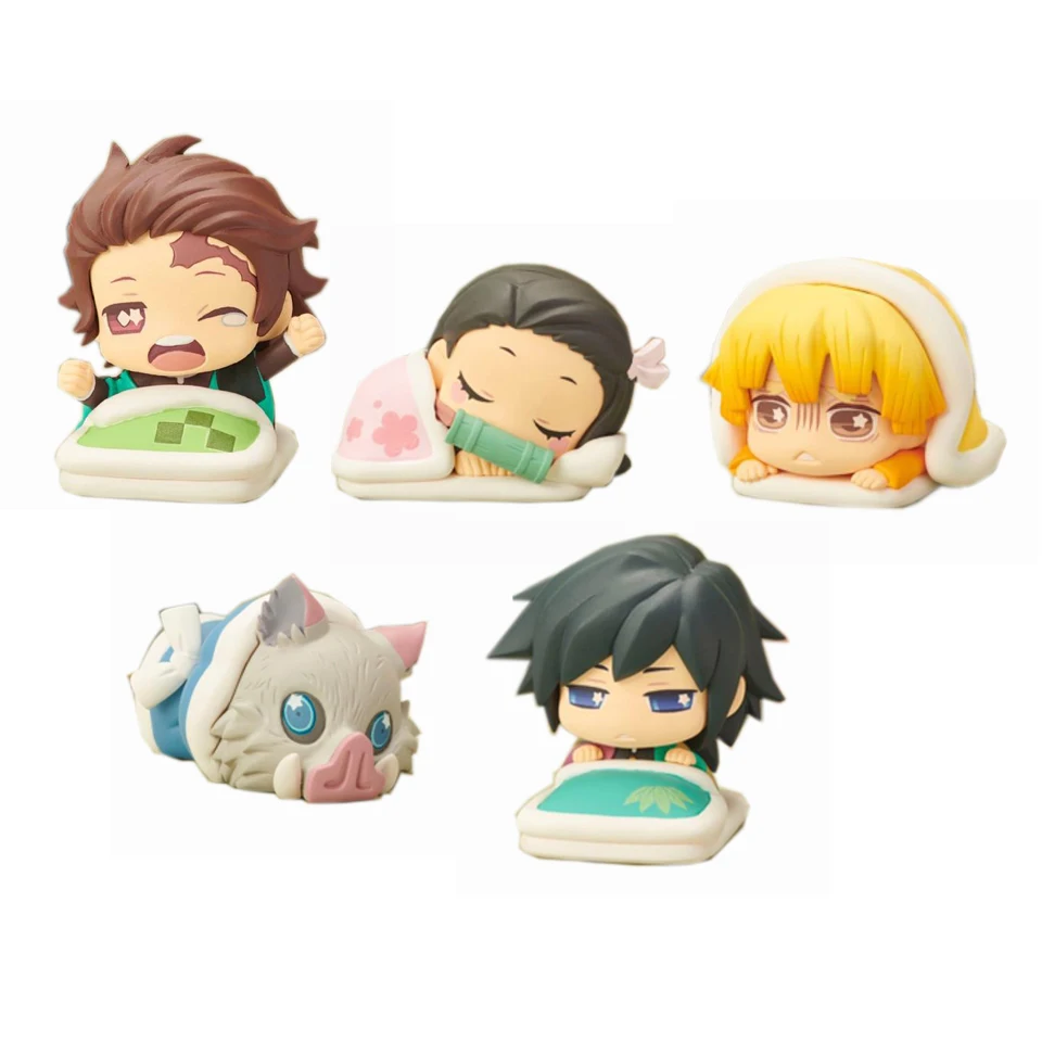 5PCS Set with box Tronzo 5 шт./компл. демон убийца Kimetsu без Yaiba камадо Tanjirou Nezuko Zenitsu Giyuu Inosuke милый спальный фигурку модель игрушка - Цвет: 5PCS Set with box