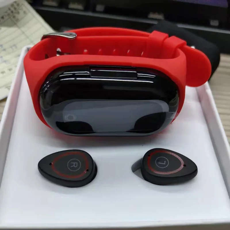 Умный Браслет M1 с цветным экраном, bluetooth-гарнитура 2 в 1, браслет для сна, пульсометр, монитор артериального давления с музыкальными наушниками - Цвет: red